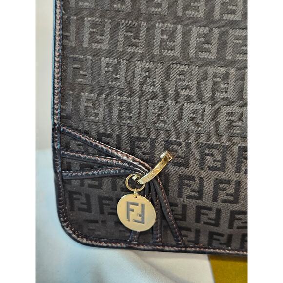 Fendi Black Zucchino Zucca Messenger Shoulder Charn Bag Vintage Y2K FF Logo - Picture 5 of 14